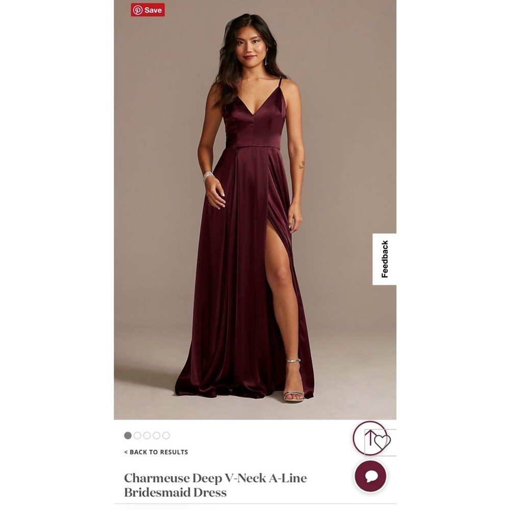 David’s Bridal charmeuse deep v-neck a-line bridesmaid dress (Galina Signature)